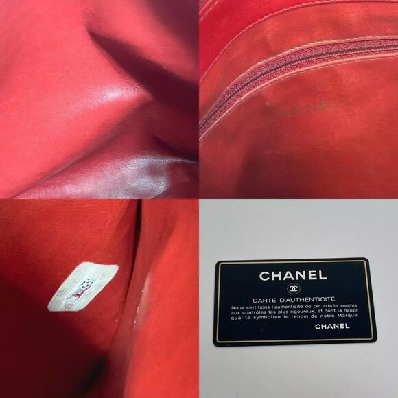 CHANEL CC Turn Lock outside flap Shoulder Tote Chain Shoulder Bag Lambskin Red - Picture 13 of 13